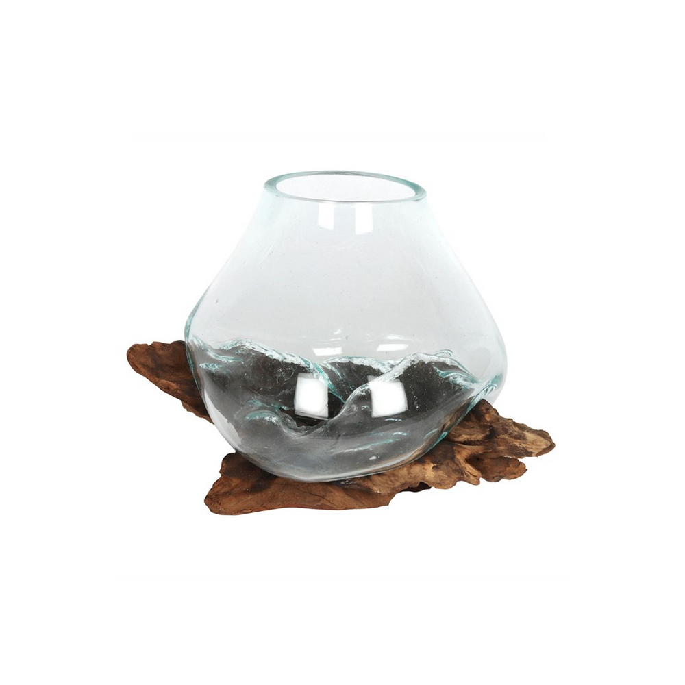 Large Molten Glass on Root Wood Stand