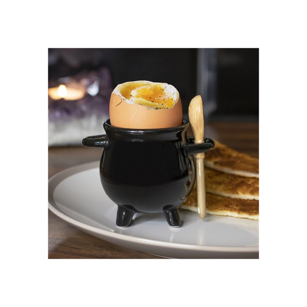 Cauldron Egg Cup with Broom Spoon