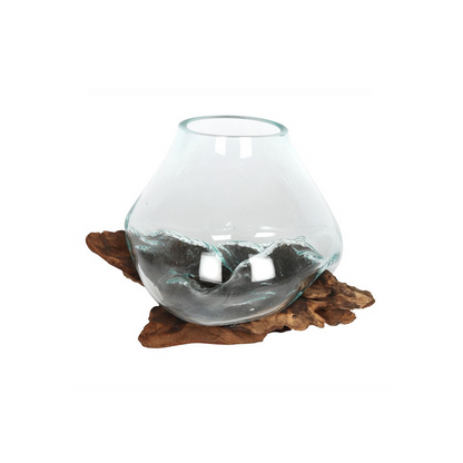 Large Molten Glass on Root Wood Stand