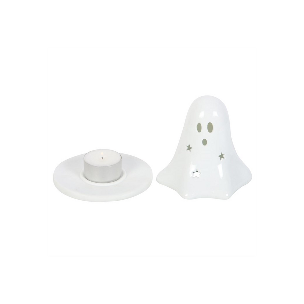 Ceramic Ghost Tealight and Incense Cone Holder