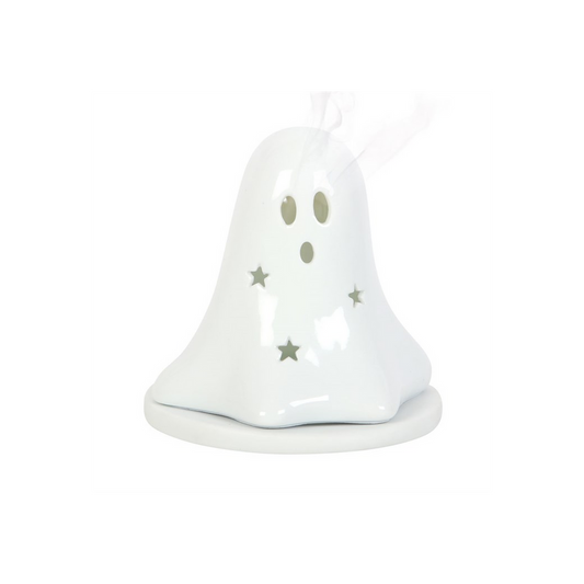 Ceramic Ghost Tealight and Incense Cone Holder