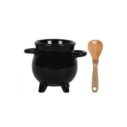 Cauldron Egg Cup with Broom Spoon